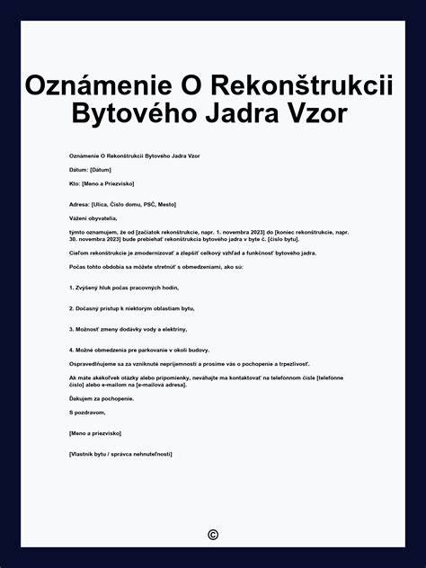 Vzor oznámenia o rekonštrukcii pre susedov