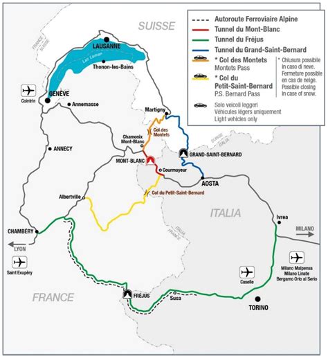 Mapa alternatívnych trás k tunelu Mont Blanc
