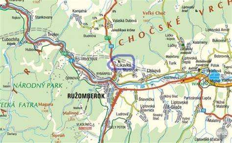 Mapa Ružomberka s vyznačenými stavebnými firmami
