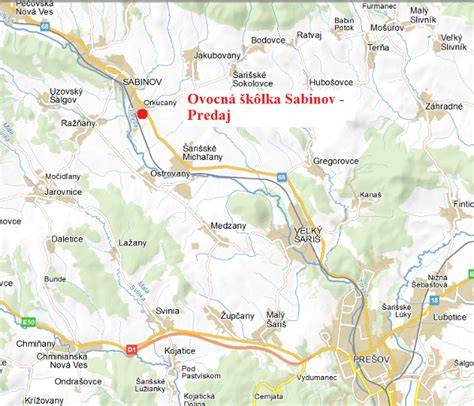 Mapa pobočiek stavebnín Mastaf v regióne Sabinov a Orkucany