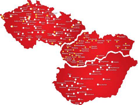 Mapa pobočiek STAVMAT STAVEBNINY v strednej Európe