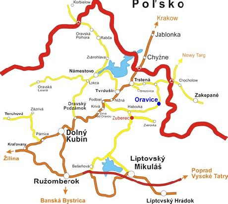 Mapa oblasti Dolný Kubín s vyznačenými prevádzkami OVS