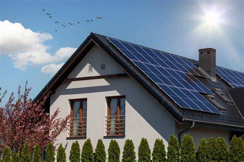 Moderná budova s označenými solárnymi panelmi symbolizujúcimi energetickú efektivitu