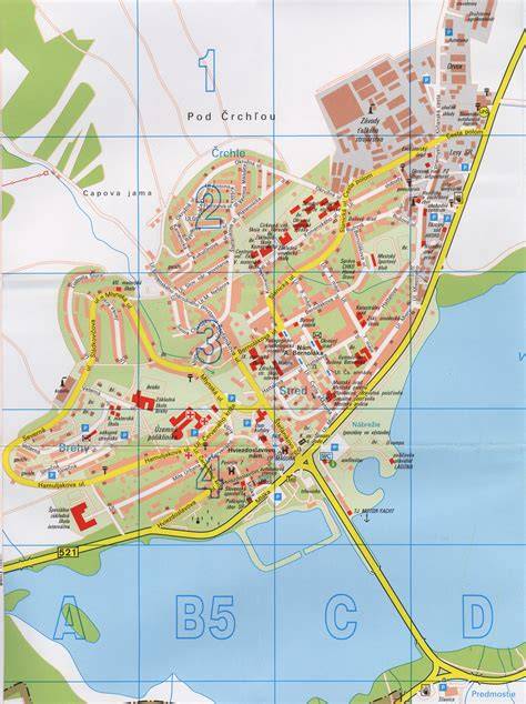 Mapa mesta Námestovo s vyznačenými oblasťami modernizácie verejného osvetlenia