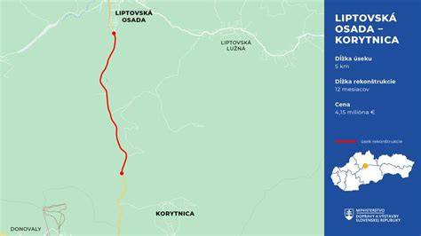 Mapa Liptova s vyznačenou cestou medzi Partizánskou Ľupčou a Liptovskou Lúžnou