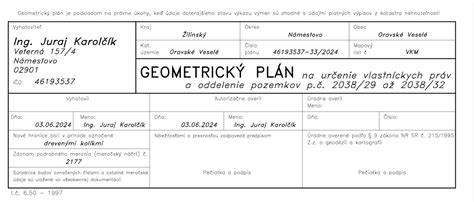 Geometrický plán s vyznačením trasy inžinierskej siete