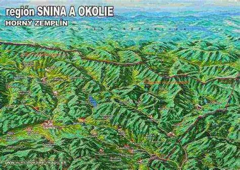 Mapa regiónu Snina s vyznačenými predajcami kotlov