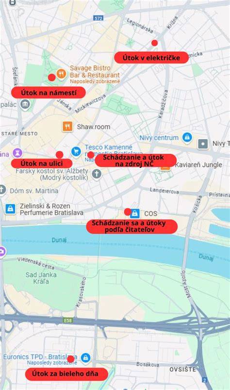 Mapa univerzitných kampusov v Bratislave s vyznačenými internátmi