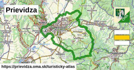 Mapa okresu Prievidza s vyznačenými orientačnými bodmi