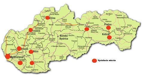 Mapa s vyznačenými servisnými strediskami plynových kotlov