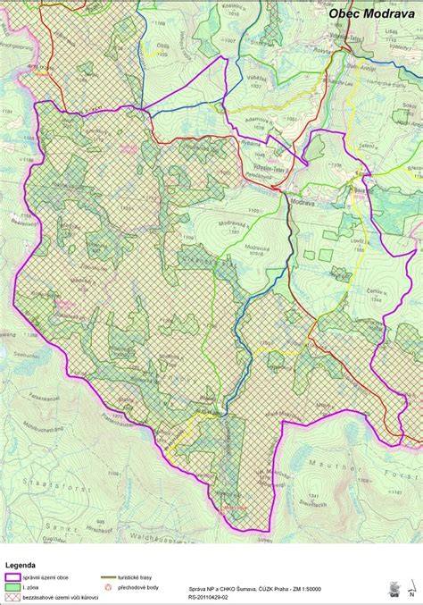 Mapa parku s vyznačenými unikátnymi stromami