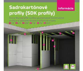 Komponenty SDK stropu: UD, CD profily, závesy, sadrokartónové dosky