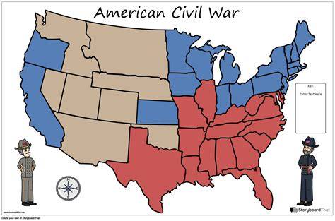 mapa rozdelenia USA počas občianskej vojny