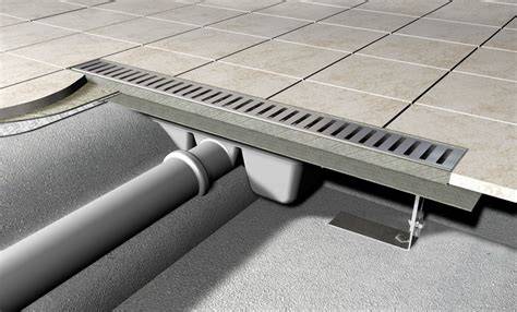 Detailný pohľad na moderný nerezový sprchový žľab Alca v podlahe