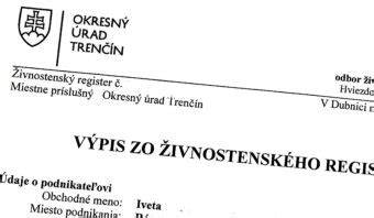 Ukážka výpisu zo živnostenského registra