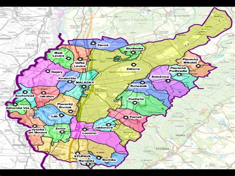 Mapa okresu Martin s vyznačenými obchodnými zónami