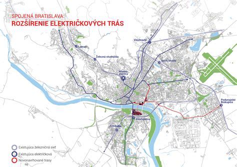 Mapa Dúbravsko-karloveskej električkovej radiály s vyznačeným úsekom modernizácie
