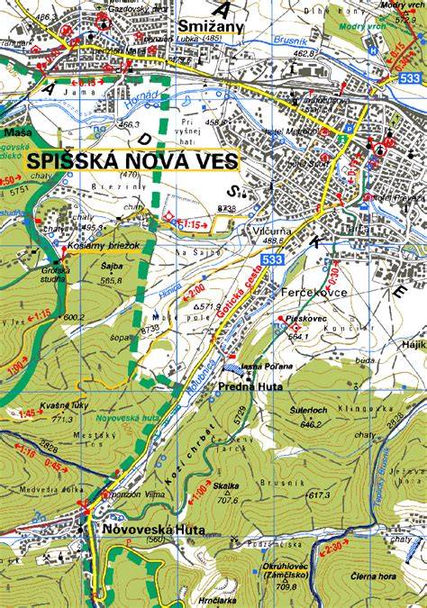 mapa mesta Spišská Nová Ves s vyznačenými zónami revitalizácie