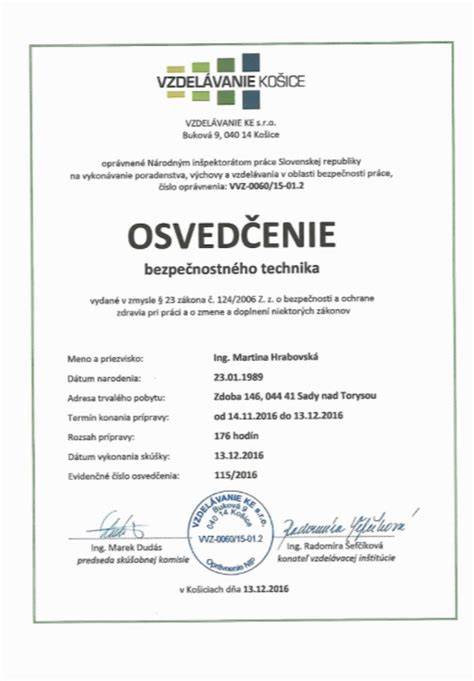 Príklad osvedčenia kvalifikovaného elektrotechnika