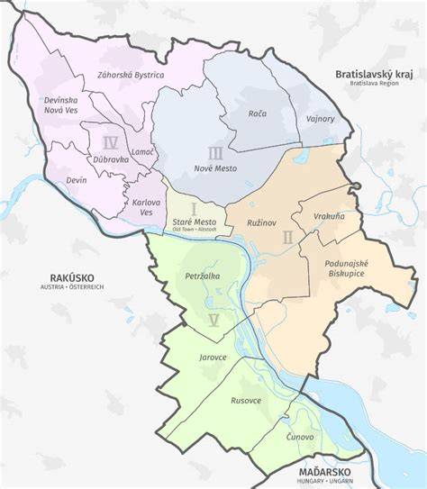 Mapa Bratislavy - Ružinov a Podunajské Biskupice s občianskou vybavenosťou
