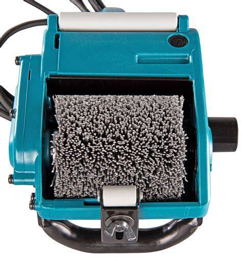 Detail kefovej brúsky Makita 9741 s označenými kľúčovými komponentmi