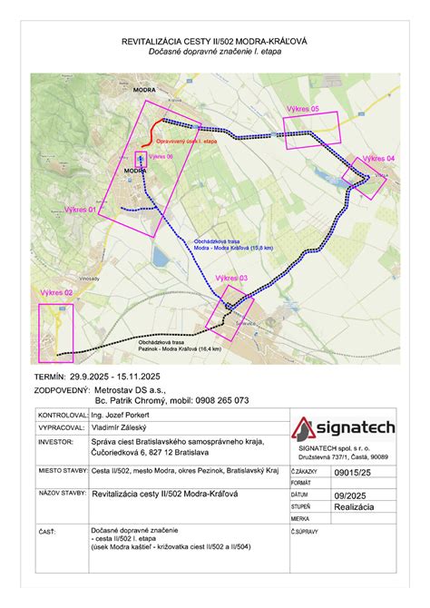 Mapa mesta Modra s vyznačenou oblasťou pôsobnosti stavebného úradu