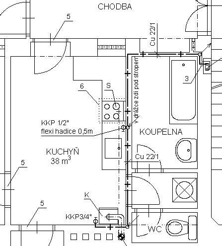 Schéma pôdorysu kúpeľne s optimálnym rozmiestnením prvkov