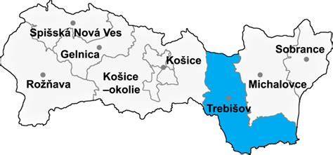 Mapa regiónu Trebišov a okolitých miest s vyznačenými stavebninami