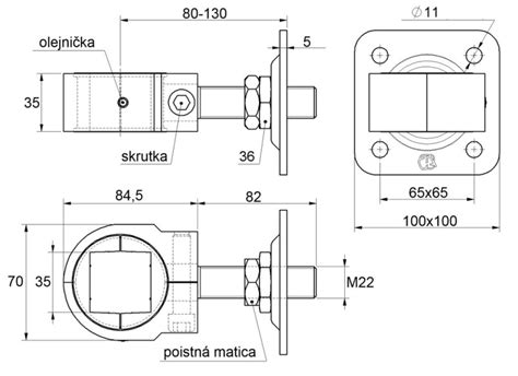 Diagram mechanizmu dvernej kľučky s vyznačením pružiny a štvorhranu