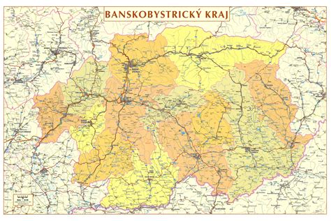 Mapa Banskobystrického kraja s vyznačenými zrekonštruovanými úsekmi ciest