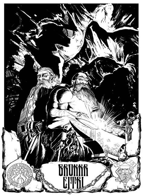 Loki a trpaslíci Brokkr a Sindri (Eitri) pri kovaní Mjölniru