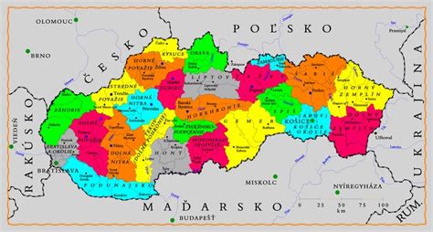 Mapa Slovenska s označením regiónov a priemerných sadzieb dane z nehnuteľností