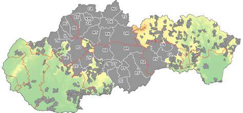 Mapa: Oblasti riadenia kvality ovzdušia na Slovensku pre 15% bonus