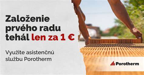 Kladenie prvého radu tehál Porotherm