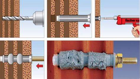 detail chemickej kotvy v pevnom materiáli