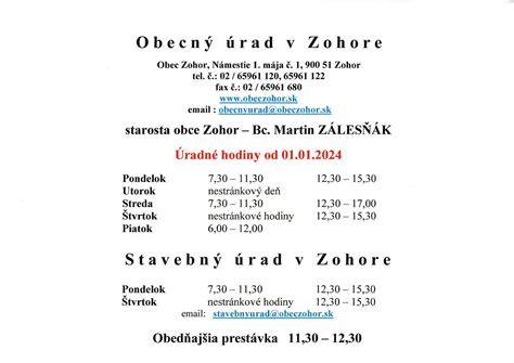 Obecný úrad Zeleneč - úradné hodiny a kontakty