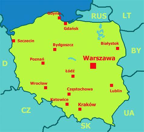 Mapa Poľska s vyznačenou Lubawkou