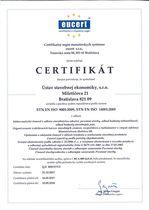 Certifikáty ISO a environmentálne certifikácie
